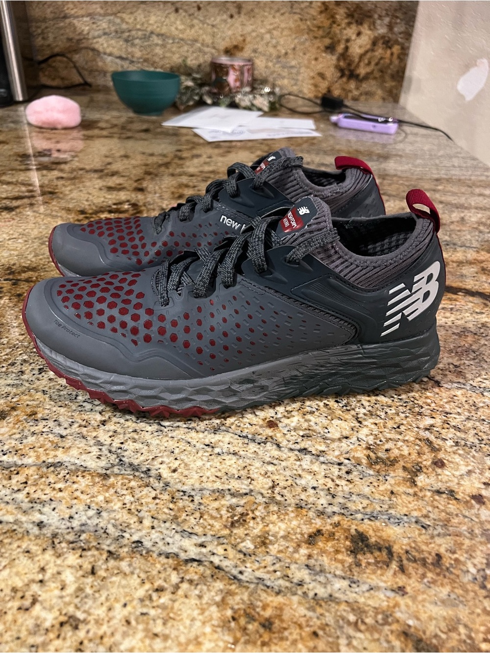 New Balance Men's Gray and Burgundy Trail Sneakers